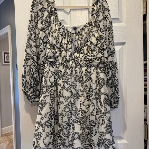 Express Black and White Mini Babydoll Dress - Picture 2 of 3